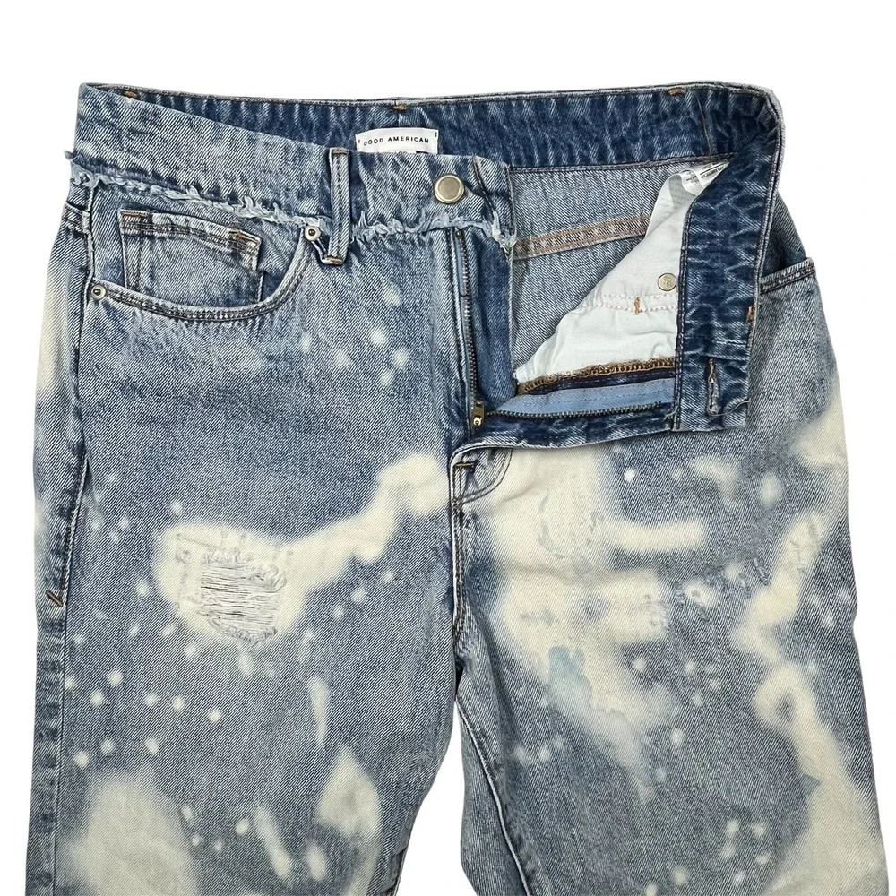 Good American Straight Leg Jeans Womens 6 Fits 28x29 Distressed‎ Bleach Splatter
